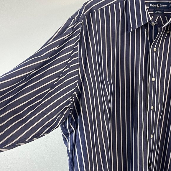 Ralph Lauren Mens XXL Blake Navy & White Striped Button-Up Shirt 100% Cotton - Picture 9 of 13